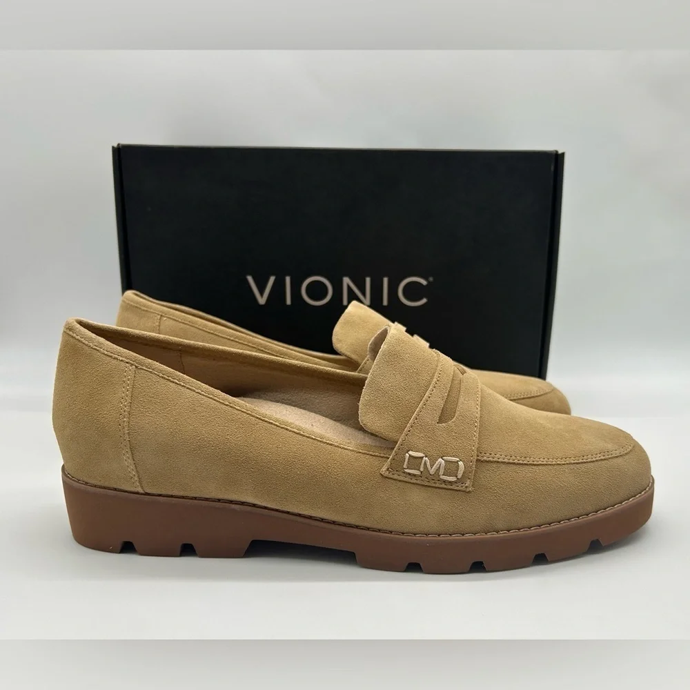 Vionic Cheryl II Suede Loafers Women’s Sz 12W Camel Brown Tan Slip-On Shoes NWB